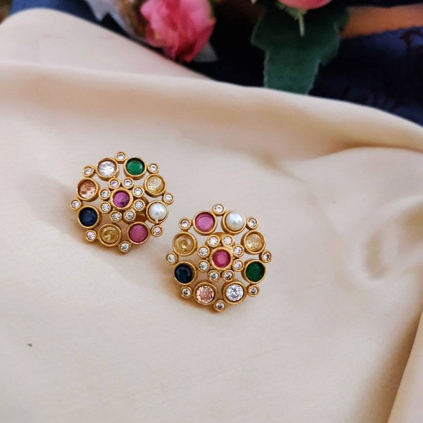 Multi stone stud earring