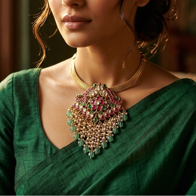 Jadau kundan pendant hasuli set