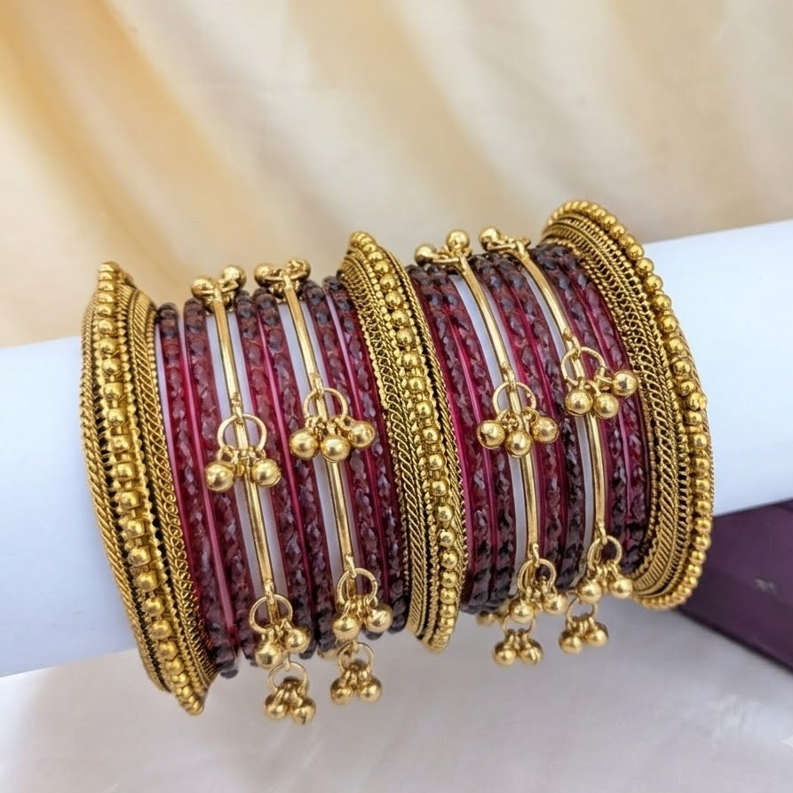 Kundan with glass purple bridal bangle