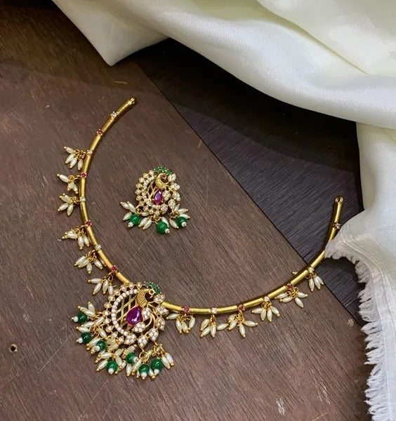 Rice pearl peacock motif hasuli set