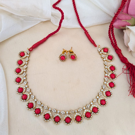 Corel red ad stone necklace set