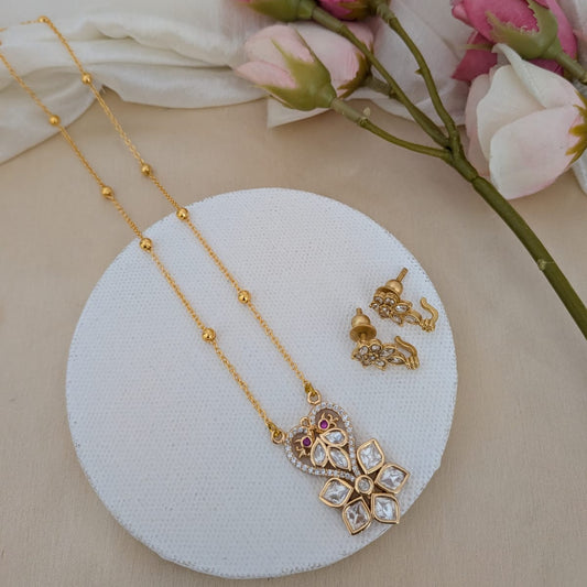 Heart kundan stone chain set