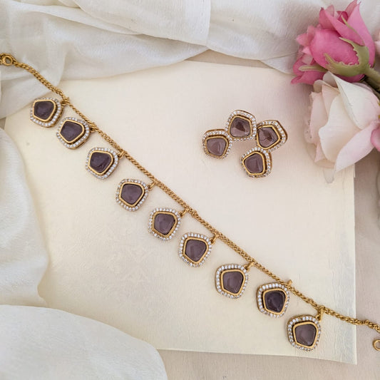 Purple stone ad necklace set