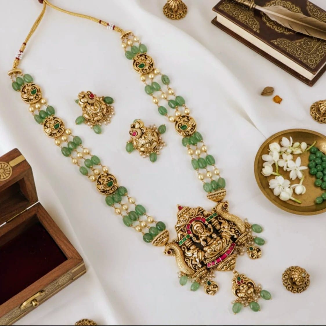 3 Layered Jadau kundan lakshmi pendant long necklace