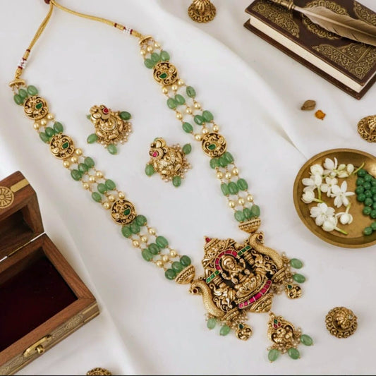3 Layered Jadau kundan lakshmi pendant long necklace