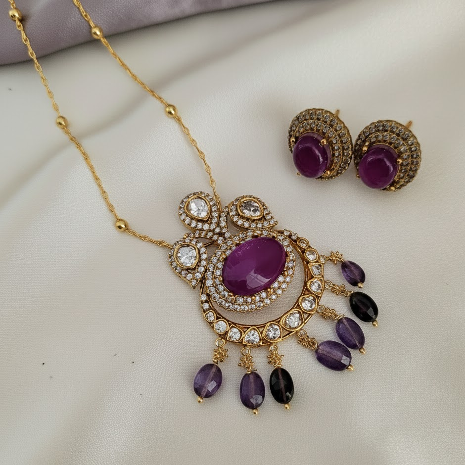 Purple victorian pendant chain set