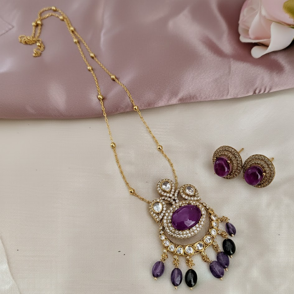 Purple victorian pendant chain set