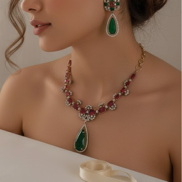 AD ruby stone necklace set