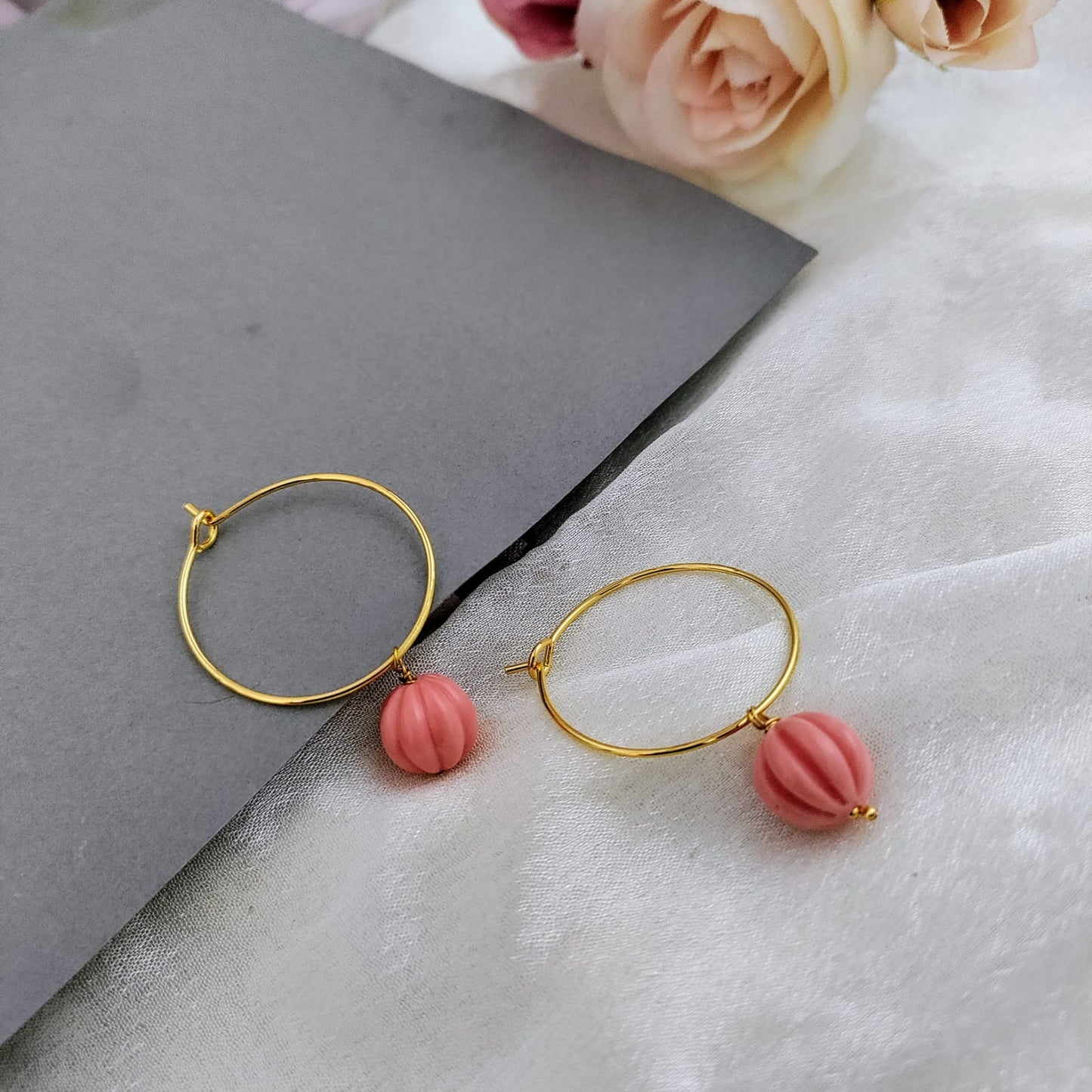 Coral pink beaded earring