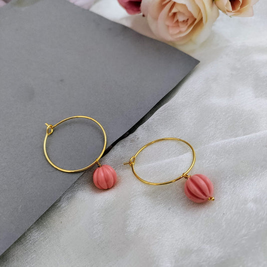 Coral pink beaded earring