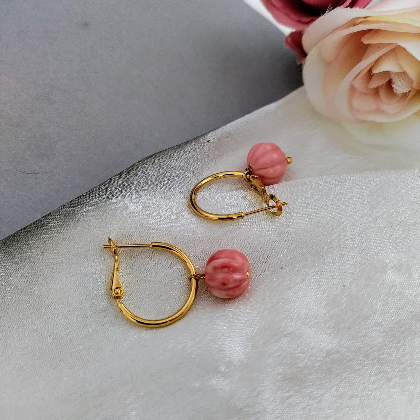 Coral pink beaded earring