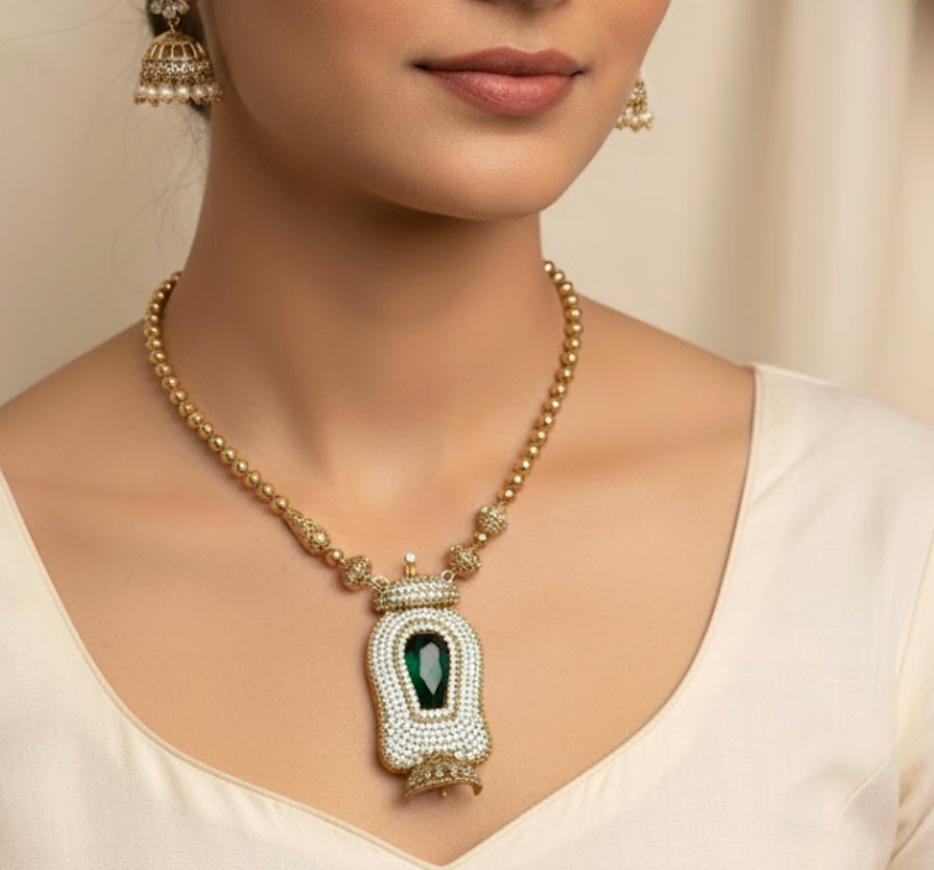 AD white and green stone necklace