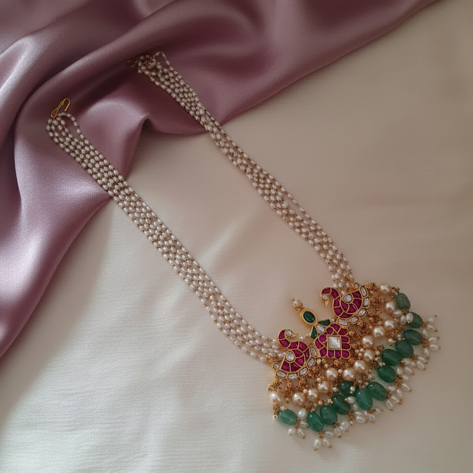 5 layer ruby peacock Jadau kundan long necklace