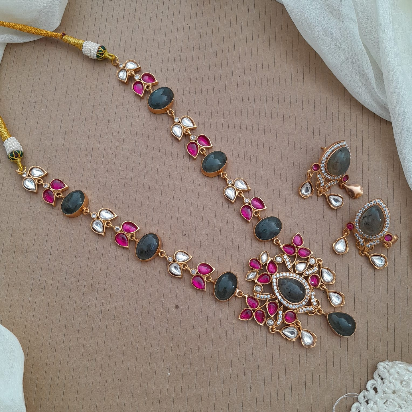 Jadau kundan with labradorite necklace