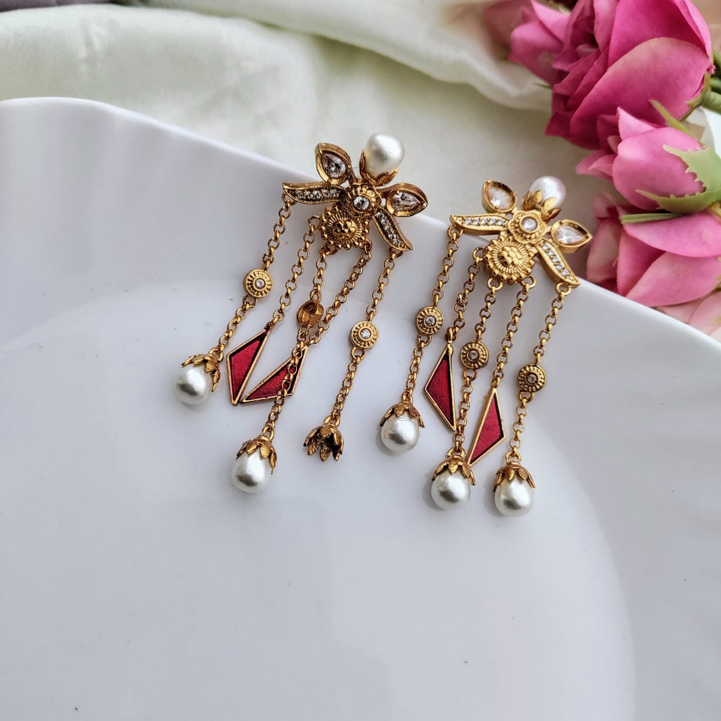 Kashmiri white pearl earring