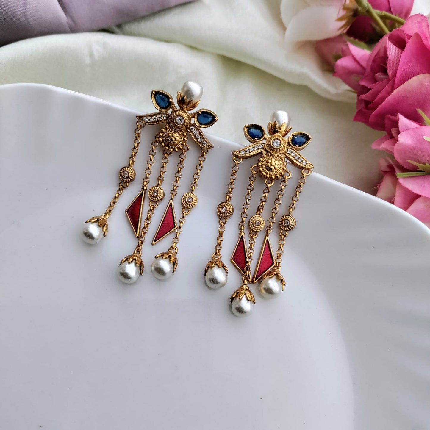 Kashmiri white pearl earring