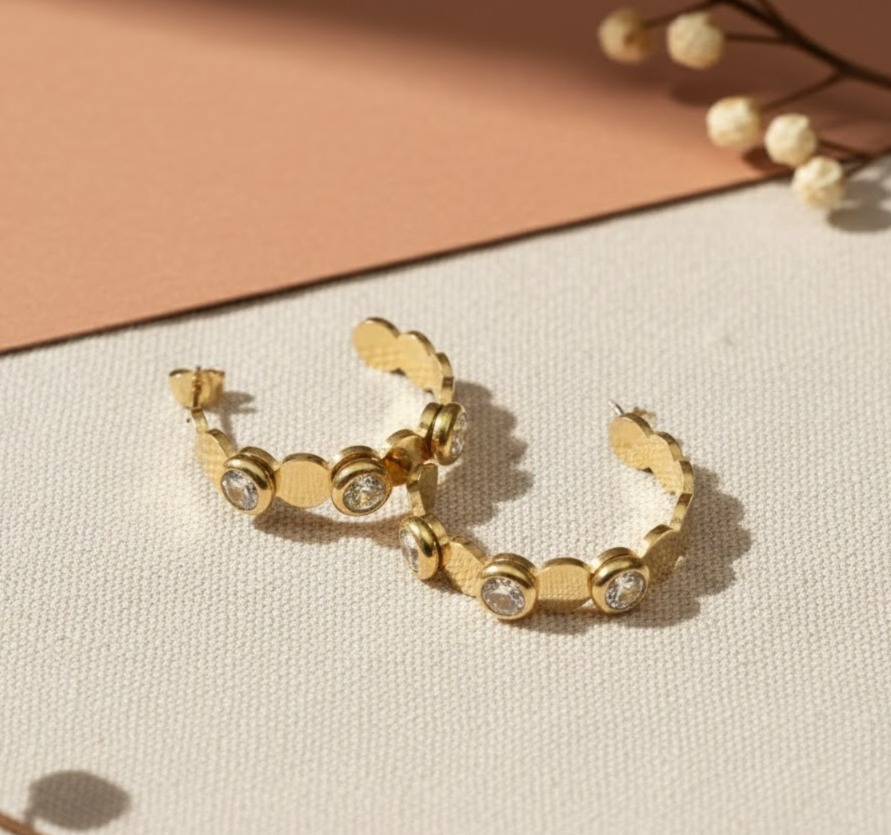 White stone studed hoop earring