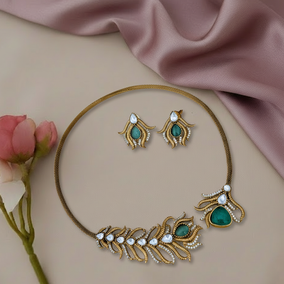 Jadau Kundan Peacock Feather  hasuli