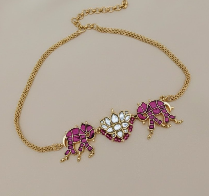 Jadau kundan ruby with white elephant choker