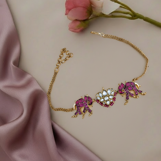 Jadau kundan ruby with white elephant choker