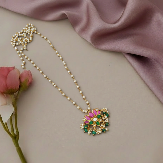 Jadau kundan Lotus pendant chain