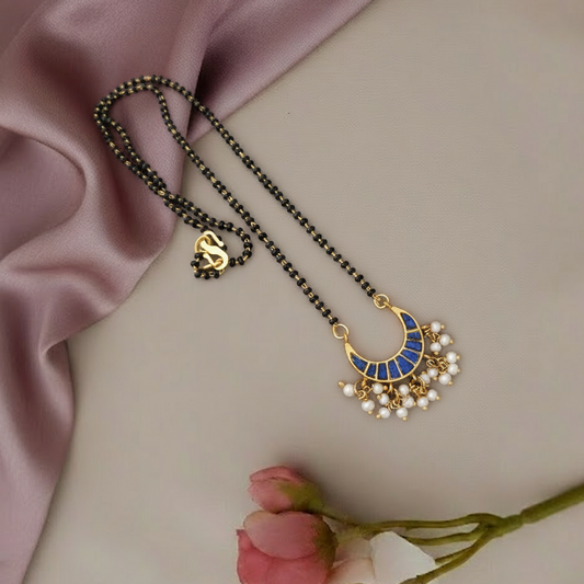 Jadau ruby stone black bead chain