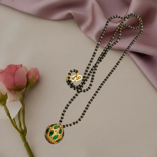 Jadau Kundan green stone ball pendant Mangalsutra chain