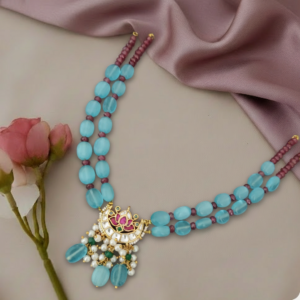 Jadau Kundan lotus 2 layered necklace