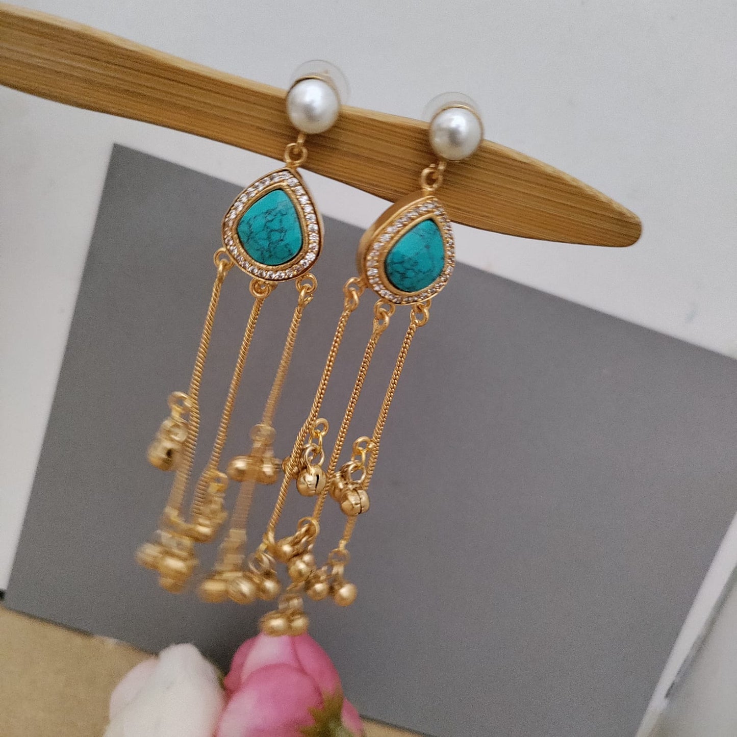 Pearl with drop stone Kashmiri earirng