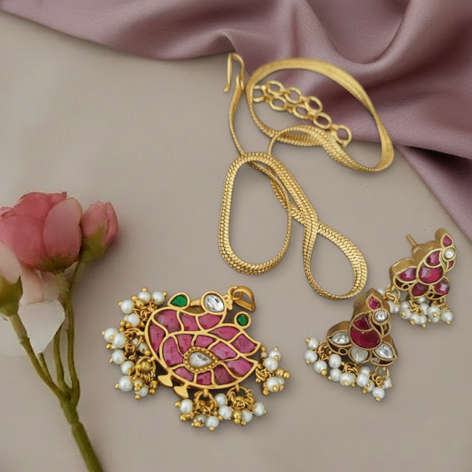 Ruby stone jadau chain set