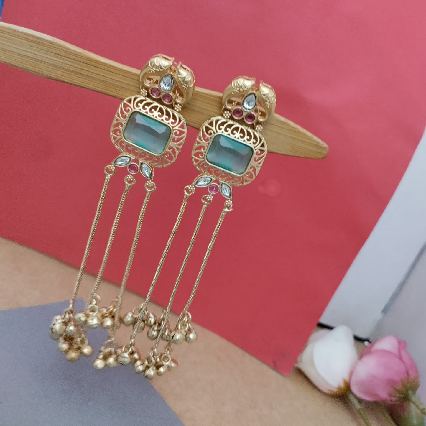 Rectangle shaped elephant stud Kashmiri earring