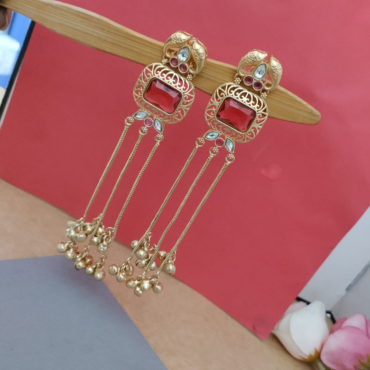 Rectangle shaped elephant stud Kashmiri earring