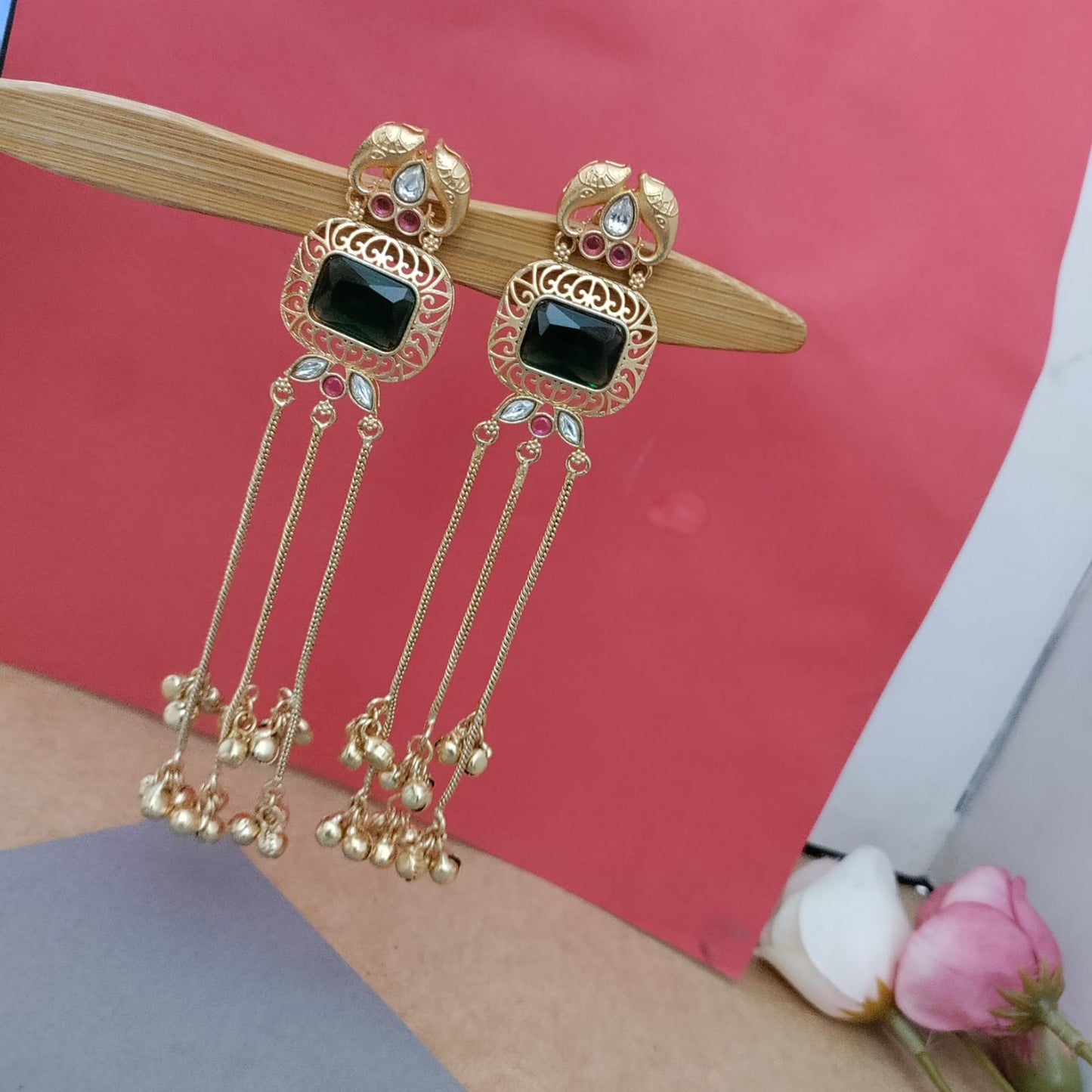 Rectangle shaped elephant stud Kashmiri earring