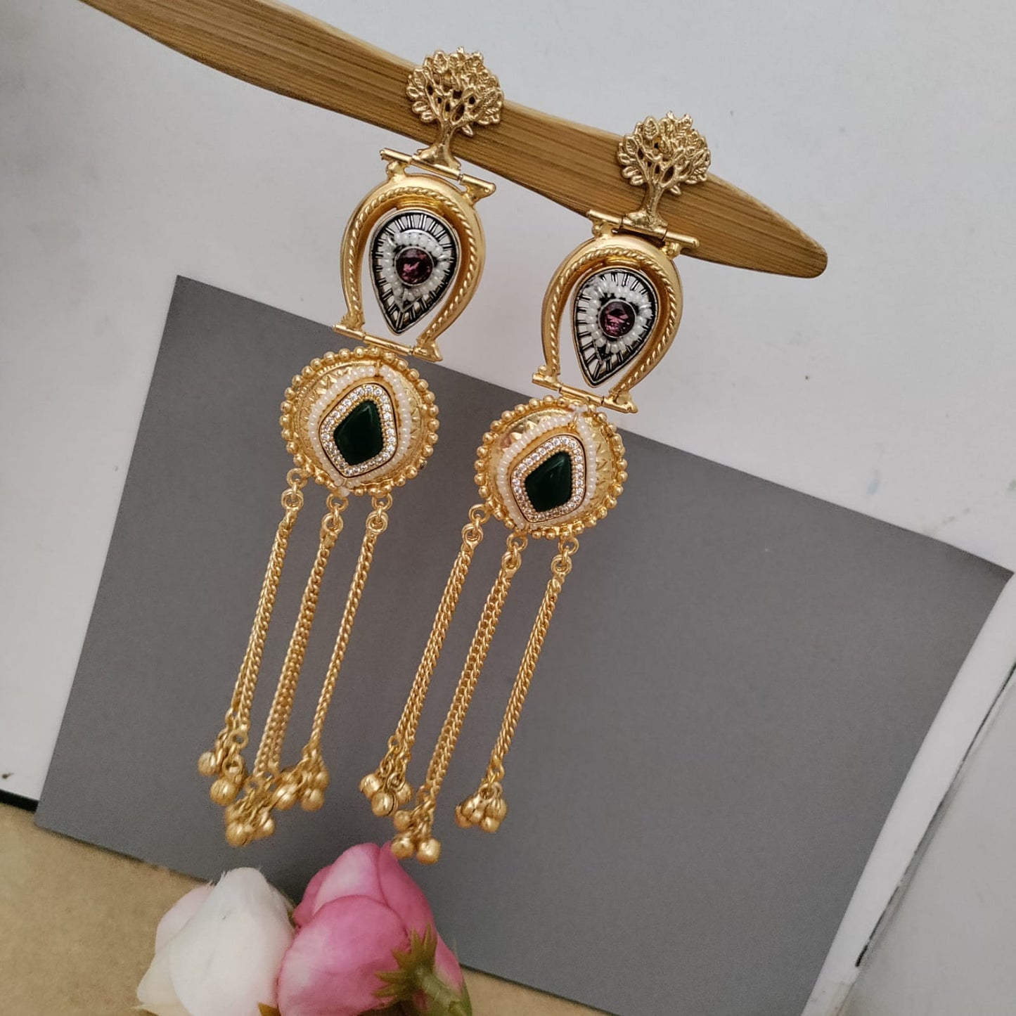 Long dual tone Kashmiri earring