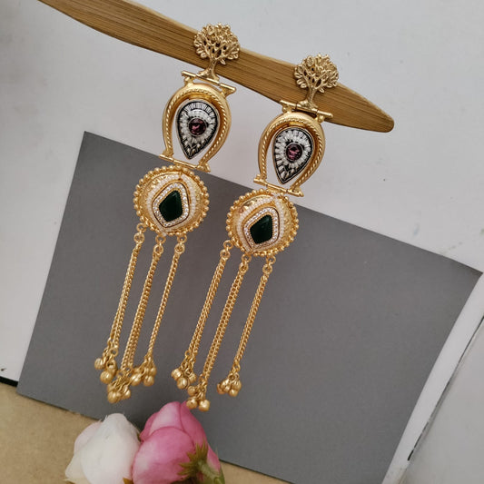 Long dual tone Kashmiri earring