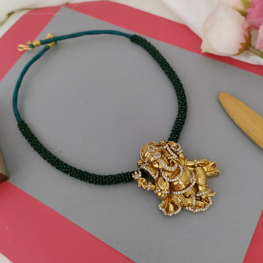 Ganesha AD stone pendant beaded chain