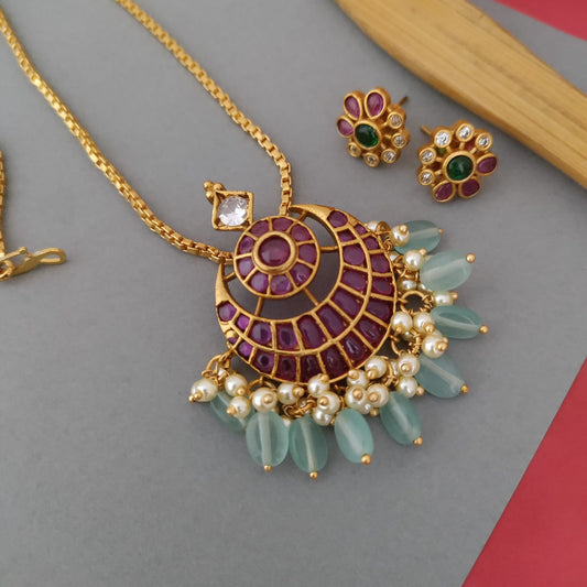 AD lakshmi peacock peal drop pendant set