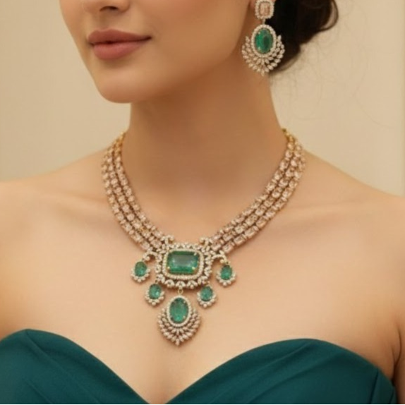 3 AD layered rose quartz with aqua blue bridal necklace set
