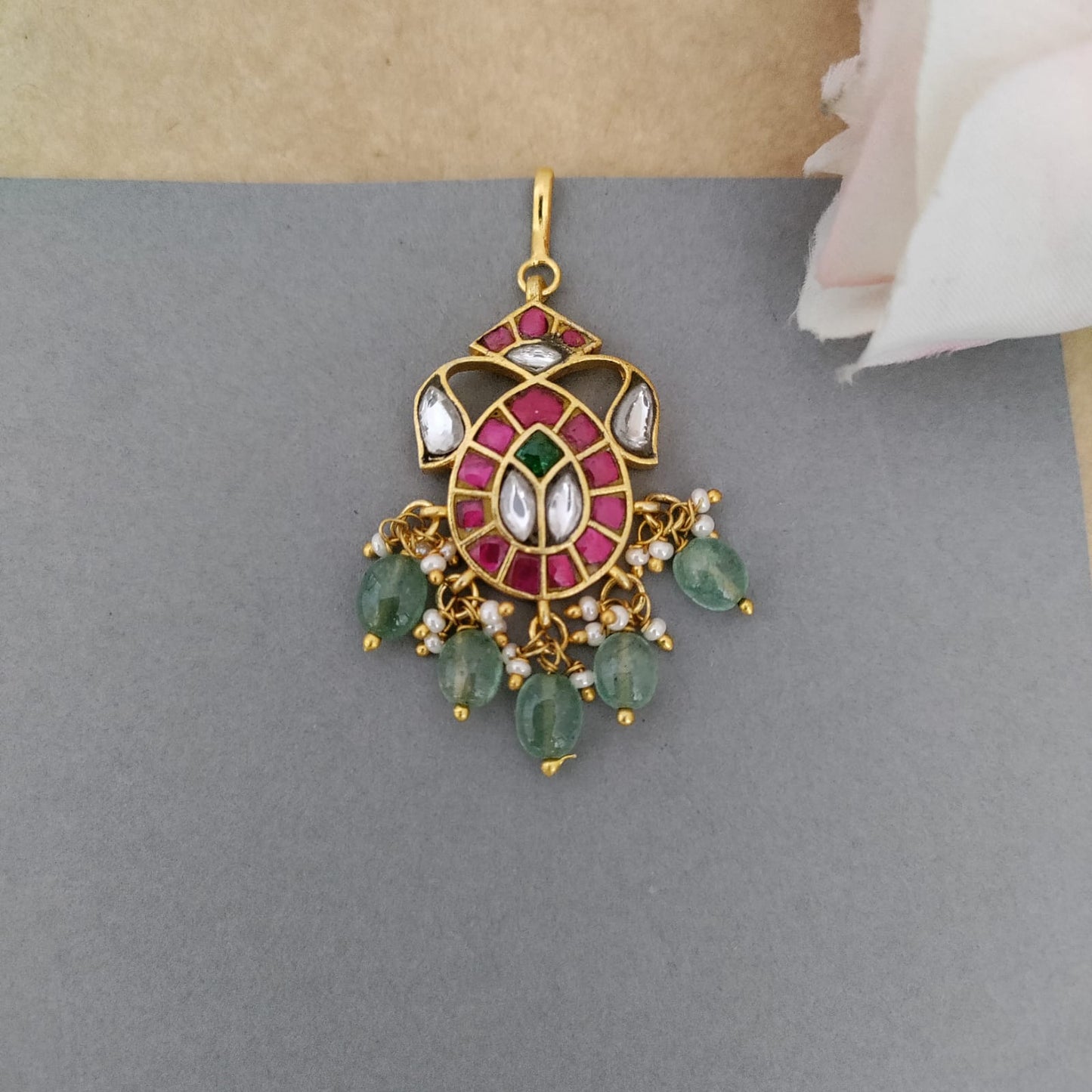 Jadau Kundan floral Tikka drop shaped
