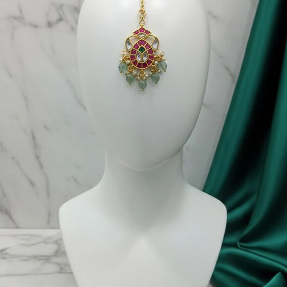 Jadau Kundan floral Tikka drop shaped