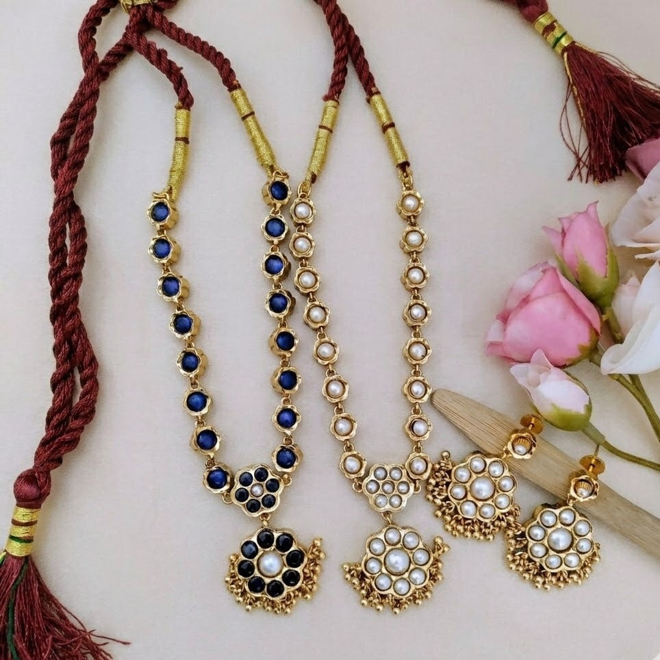 Reversible Kemp stone necklace - Blue and Pearl