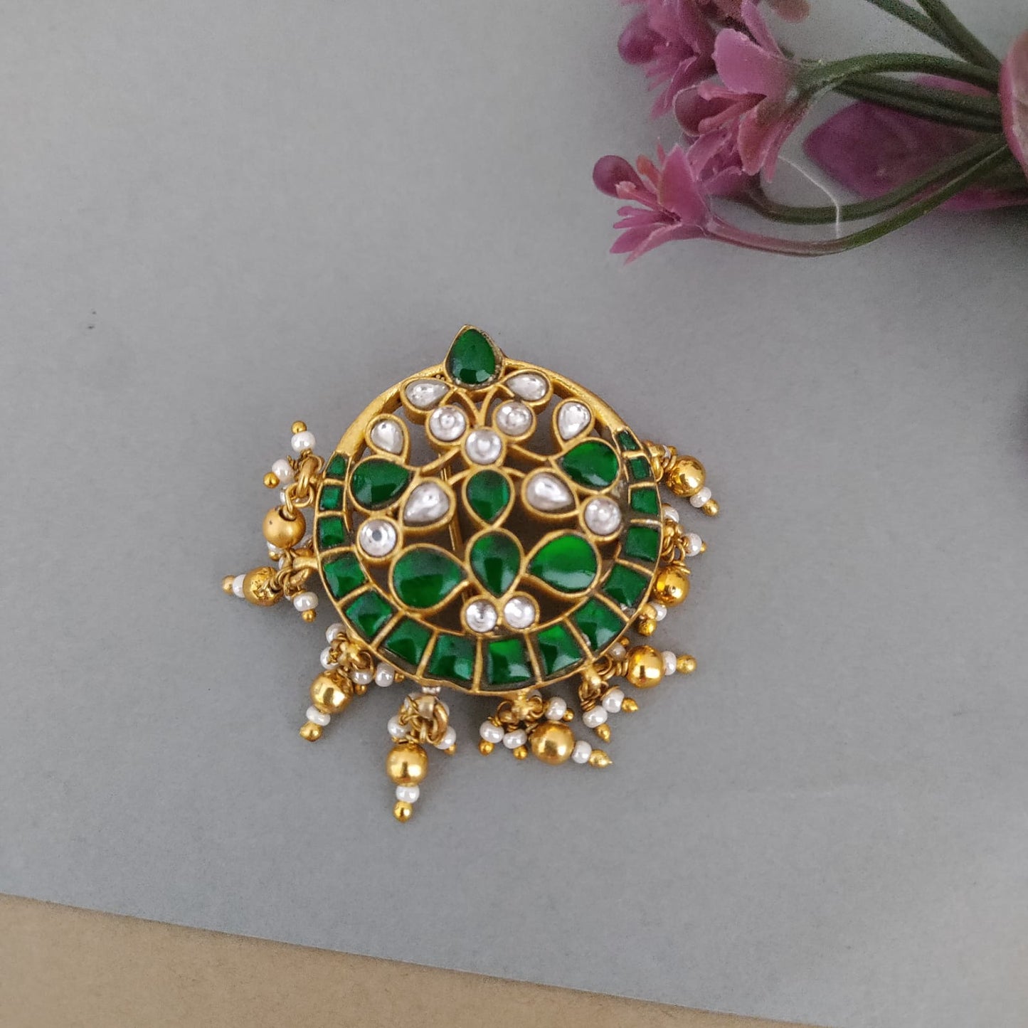 Jadau kundan Green Hair pin