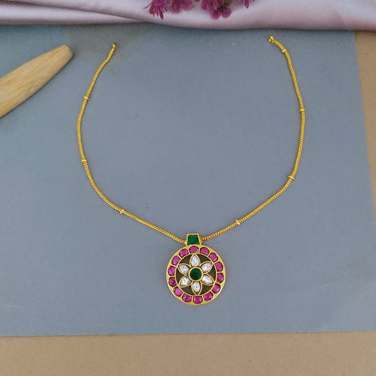 Round jadau kundan pendant simple necklace set