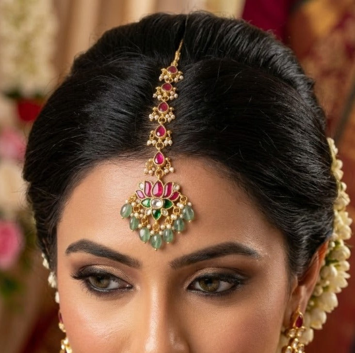 Jadau Kundan floral Tikka Lotus design