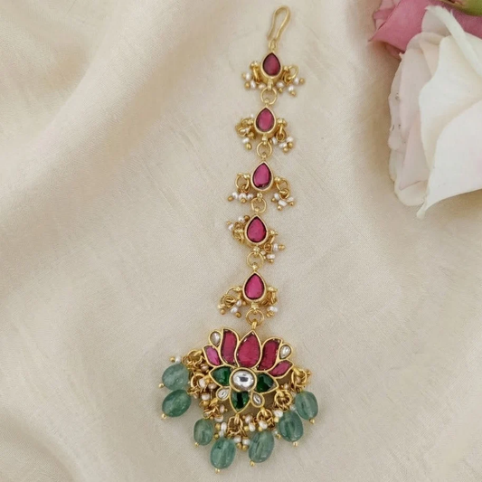 Jadau Kundan floral Tikka Lotus design