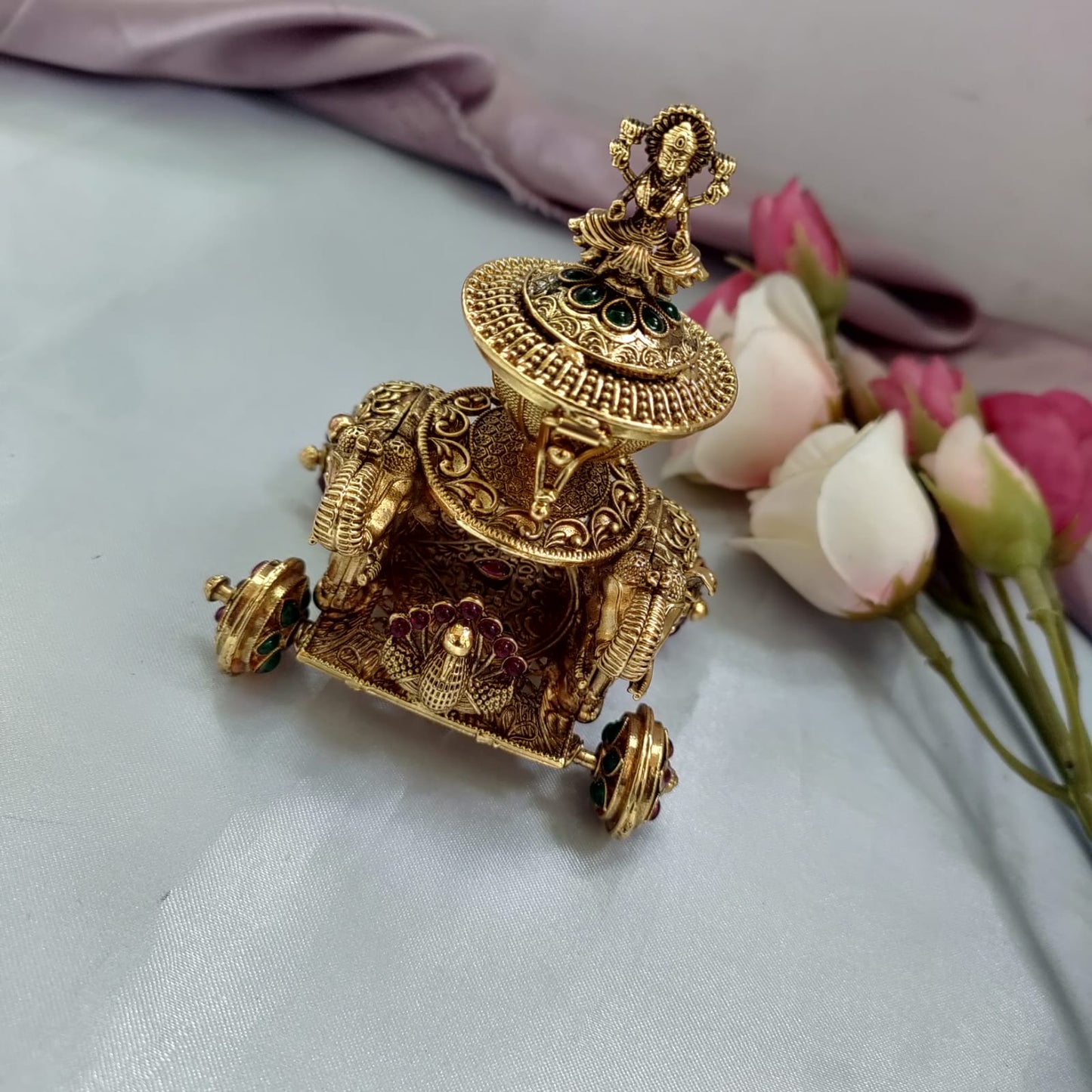 Twin elephant Rath Sindoor Box/ Kumkum with Lakshmi