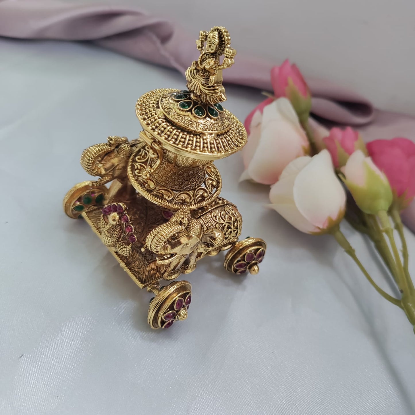 Twin elephant Rath Sindoor Box/ Kumkum with Lakshmi