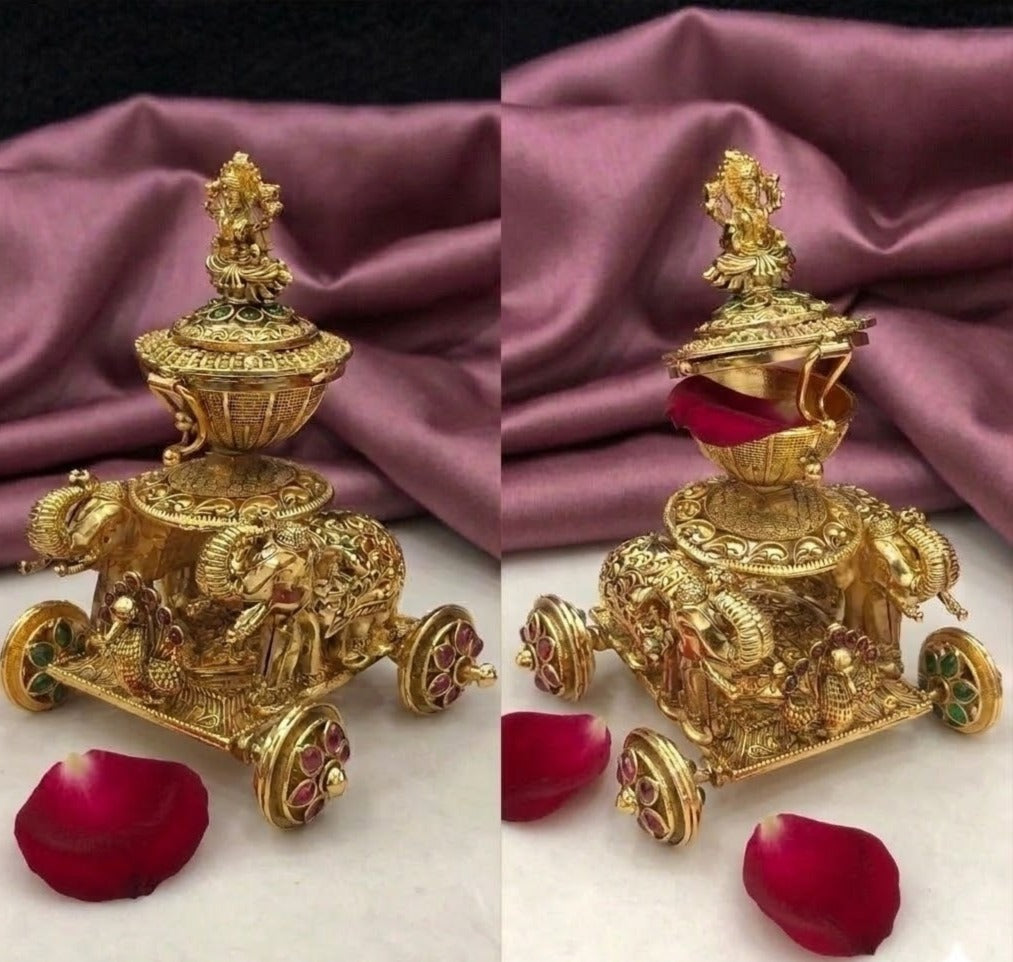 Twin elephant Rath Sindoor Box/ Kumkum with Lakshmi