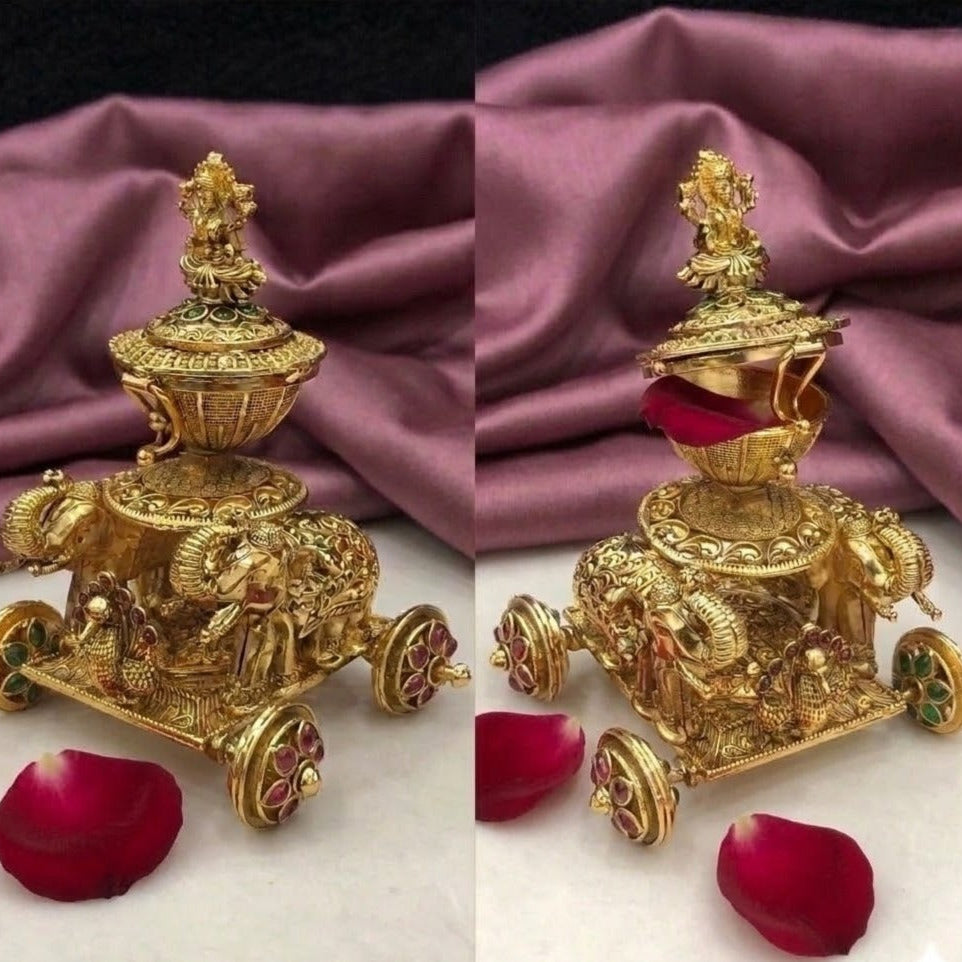 Twin elephant Rath Sindoor Box/ Kumkum with Lakshmi