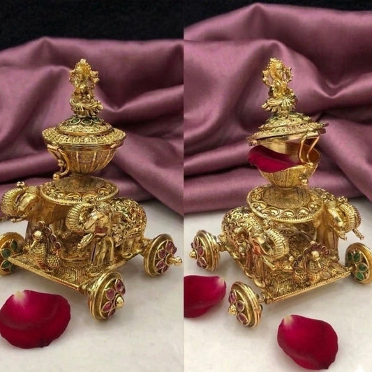Twin elephant Rath Sindoor Box/ Kumkum with Lakshmi